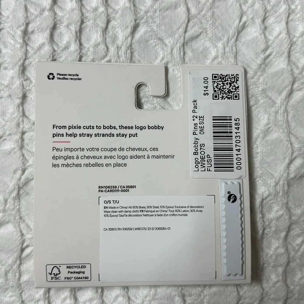 NWT Lululemon Logo Bobby Pins color:  Flush Pink